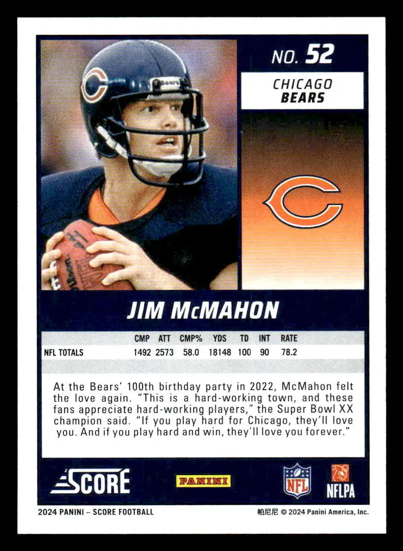 2024 Score #52 Jim McMahon - Football Card Single