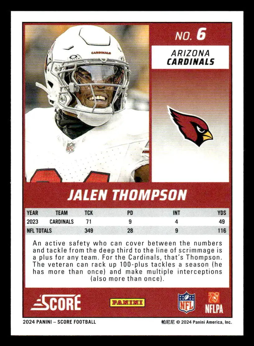 2024 Score #6 Jalen Thompson - Football Card Single