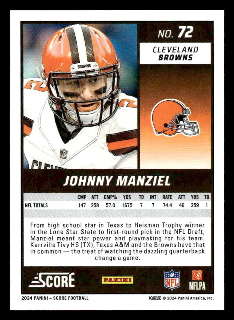 2024 Score #72 Johnny Manziel - Football Card Single