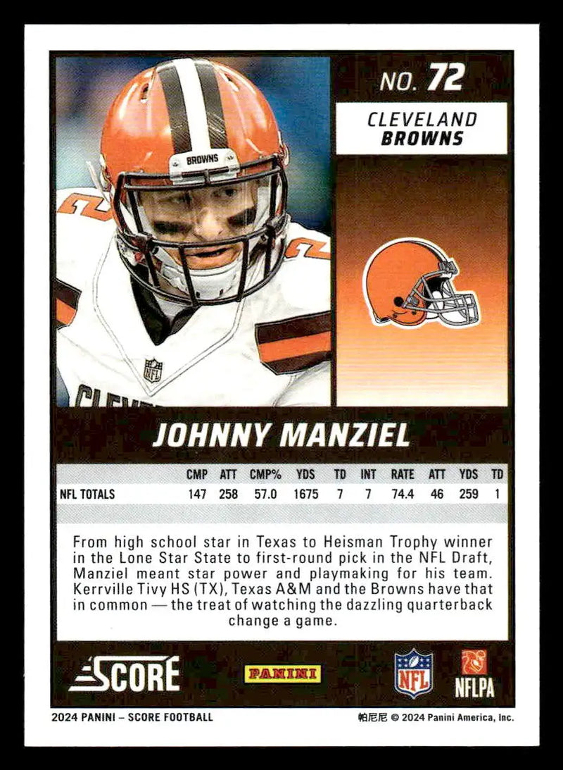2024 Score #72 Johnny Manziel - Football Card Single
