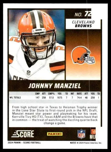 Original gloss Johnny Manziel football card 2024 Score NM-MT Browns ID 75594