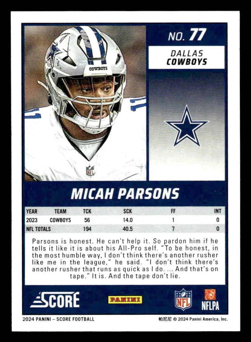 2024 Score #77 Micah Parsons - Football Card Single