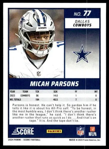 2024 Score #77 Micah Parsons NM-MT Cowboys ID:75597 - Football Card Single