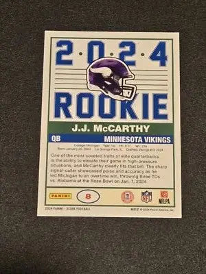 2024 Score #8 J.J. McCarthy 35th Anniversary Rookies - Football Card Single