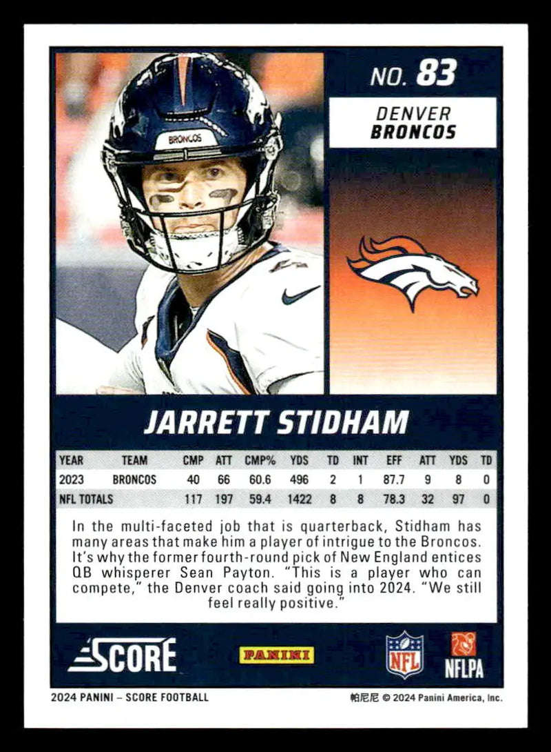 2024 Score #83 Jarrett Stidham - Football Card Single