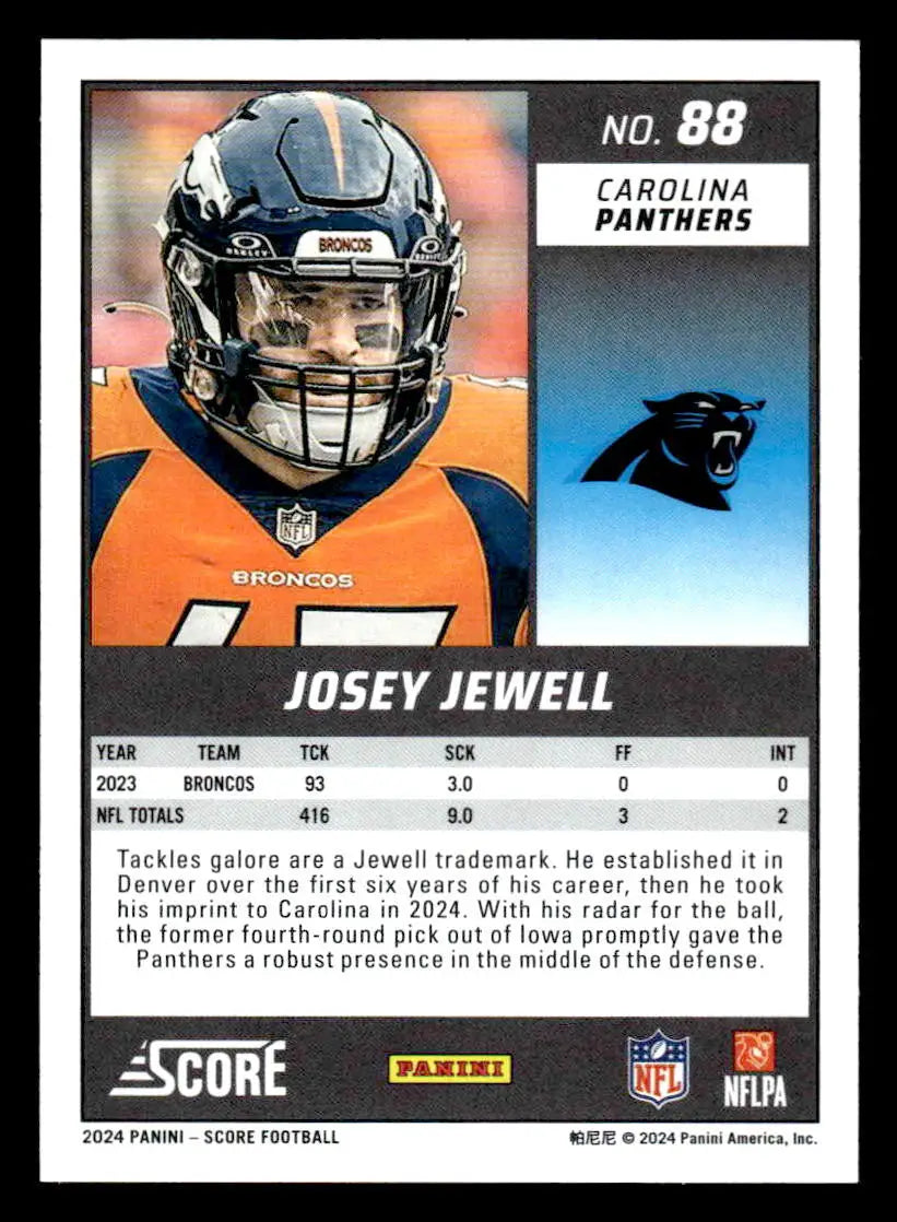 2024 Score #88 Josey Jewell - Football Card Single