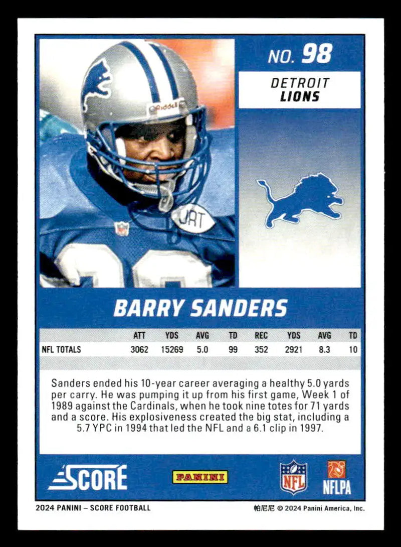 2024 Score #98 Barry Sanders - Football Card Single
