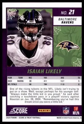 2024 Score-A-Treat - Green Bats Base Isaiah Likely Baltimore Ravens 21 - Football Card Single