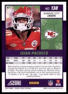 2024 Score-A-Treat - Green Bats Base Isiah Pacheco Kansas City Chiefs 138 - Football Card Single