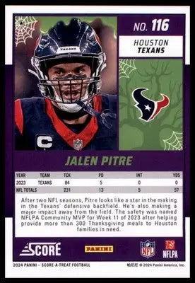 2024 Score-A-Treat - Green Bats Base Jalen Pitre Houston Texans 116 - Football Card Single