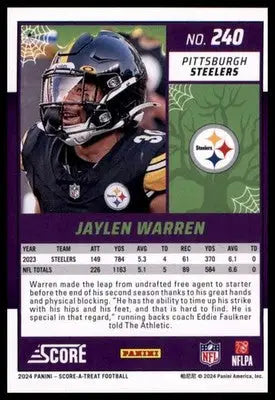 2024 Score-A-Treat - Green Bats Base Jaylen Warren Pittsburgh Steelers 240 - Football Card Single