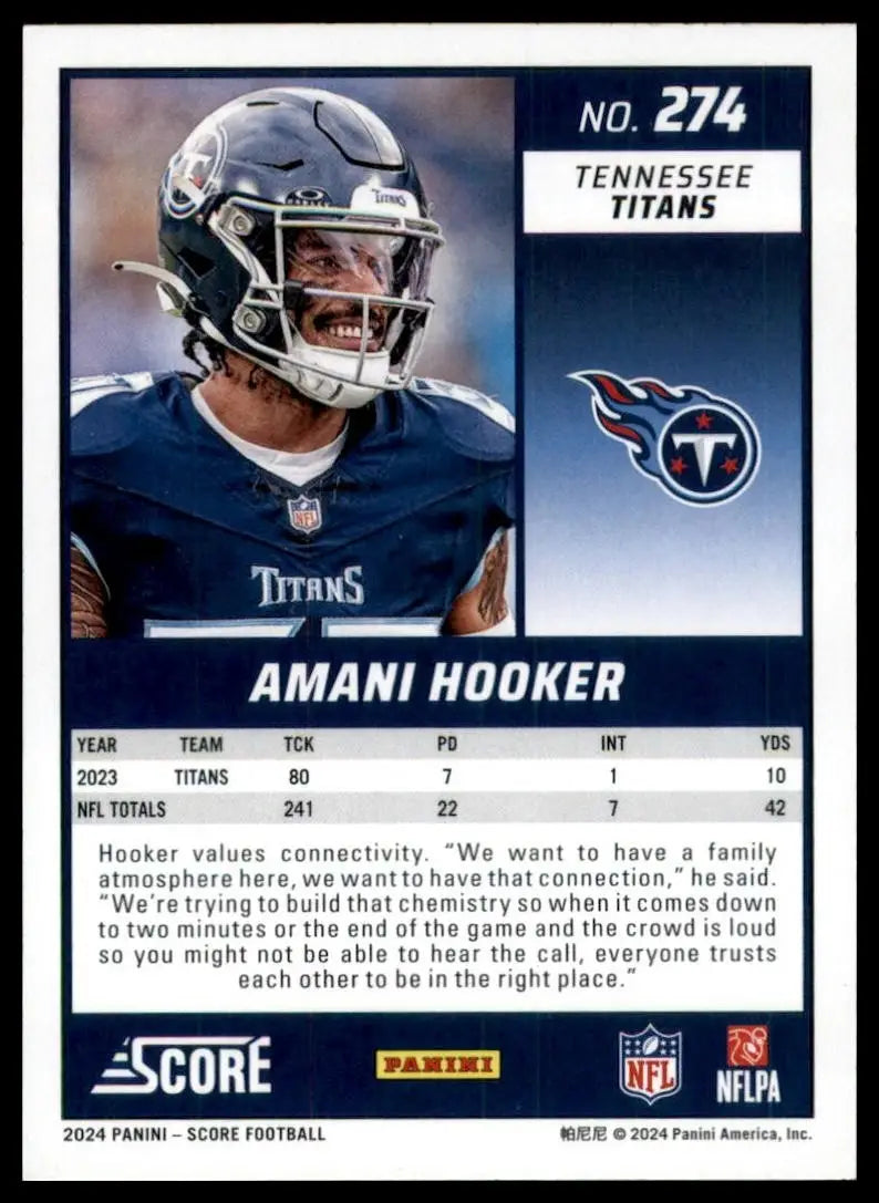 2024 Score Amani Hooker #274 Tennessee Titans Football Card NFL Sports - Football Card Single