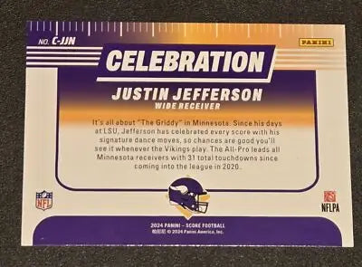 2024 Score #C-JJN Justin Jefferson Celebration - Football Card Single