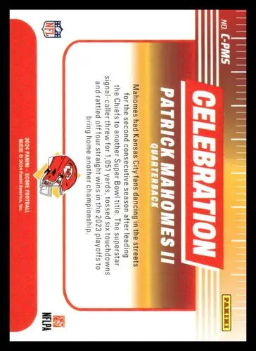 2024 Score Celebration #1 Patrick Mahomes II NM-MT Chiefs ID:75457 - Football Card Single