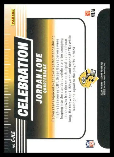 2024 Score Celebration Jordan Love football card with original gloss, Packers collectible