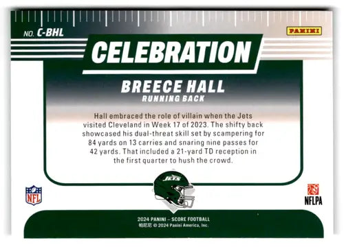 2024 Score Celebration Pink Breece Hall football card NY Jets NM-MT collectible
