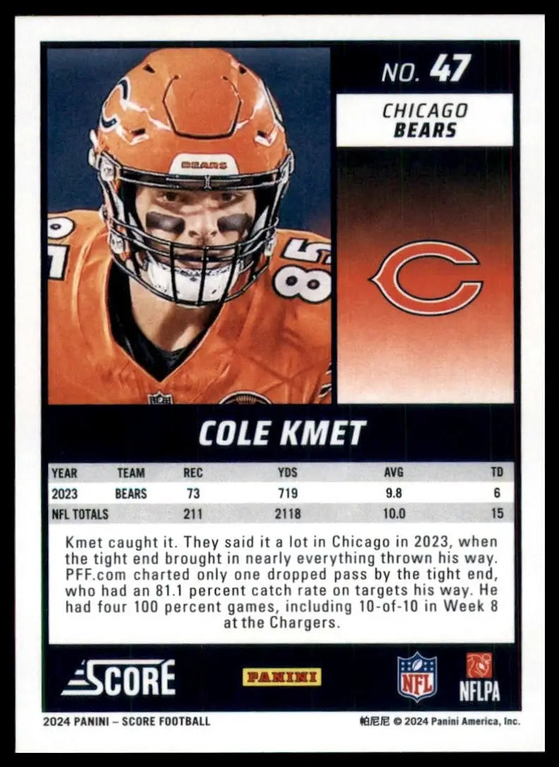 2024 Score Cole Kmet #47 Chicago Bears Football Card NFL Sports - Football Card Single