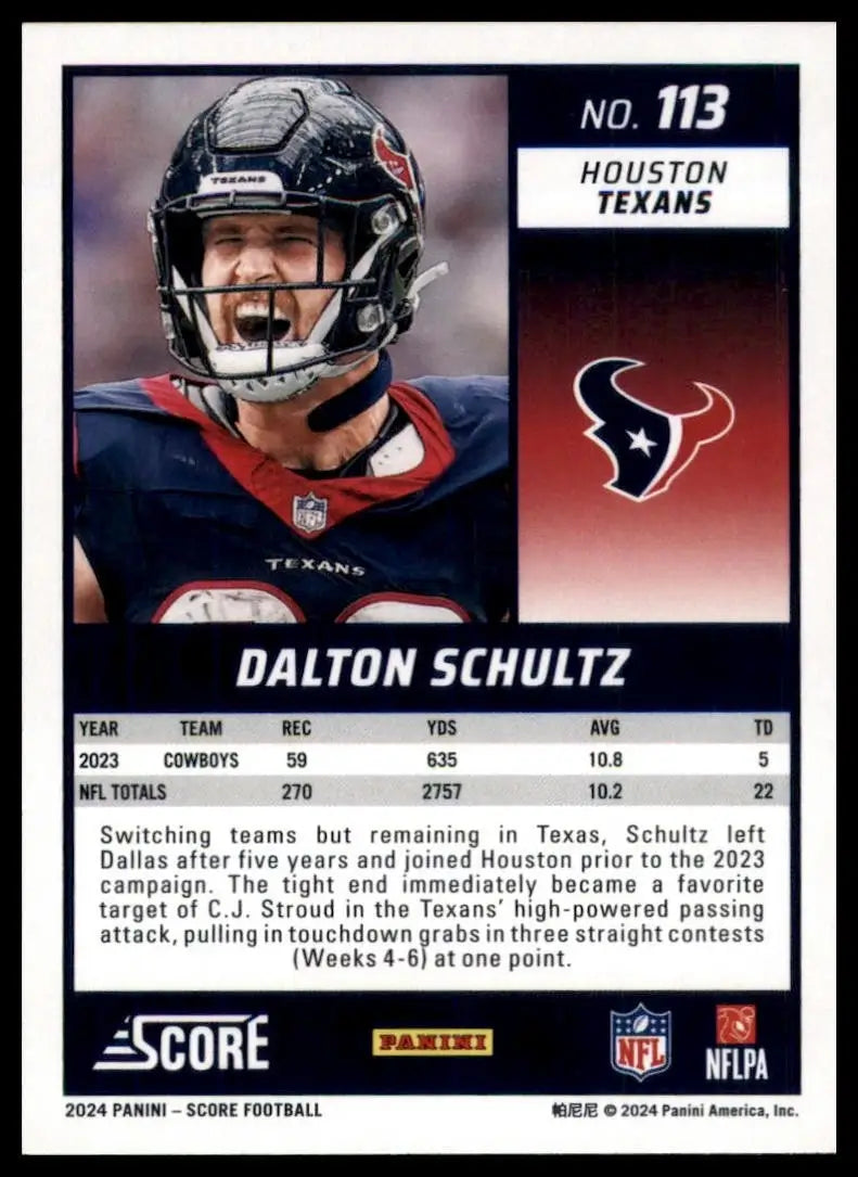 2024 Score Dalton Schultz #113 Houston Texans Football Card NFL Sports - Football Card Single