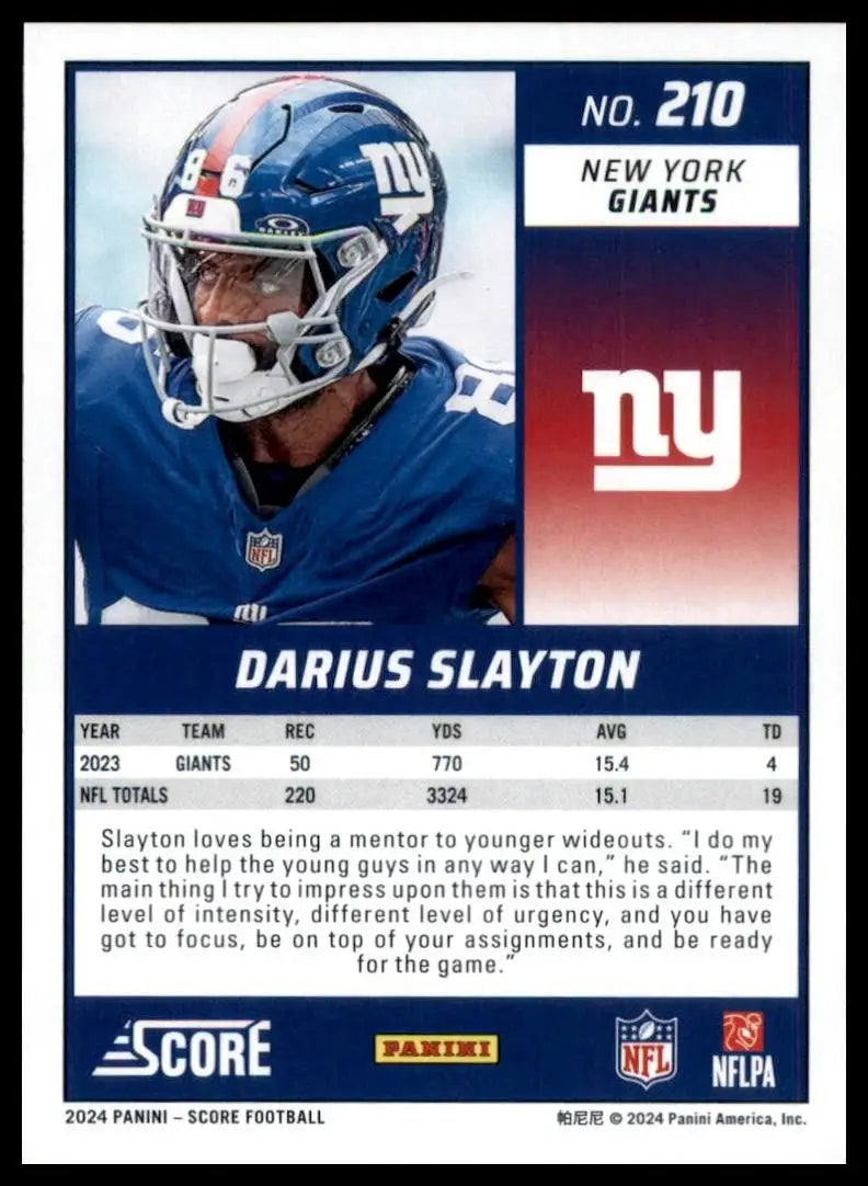 2024 Score Darius Slayton #210 New York Giants Football Card NFL Sports - Football Card Single
