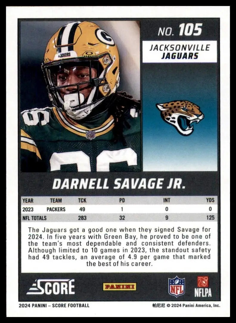 2024 Score Darnell Savage Jr #105 Jacksonville Jaguars Football Card NFL Sports - Football Card Single