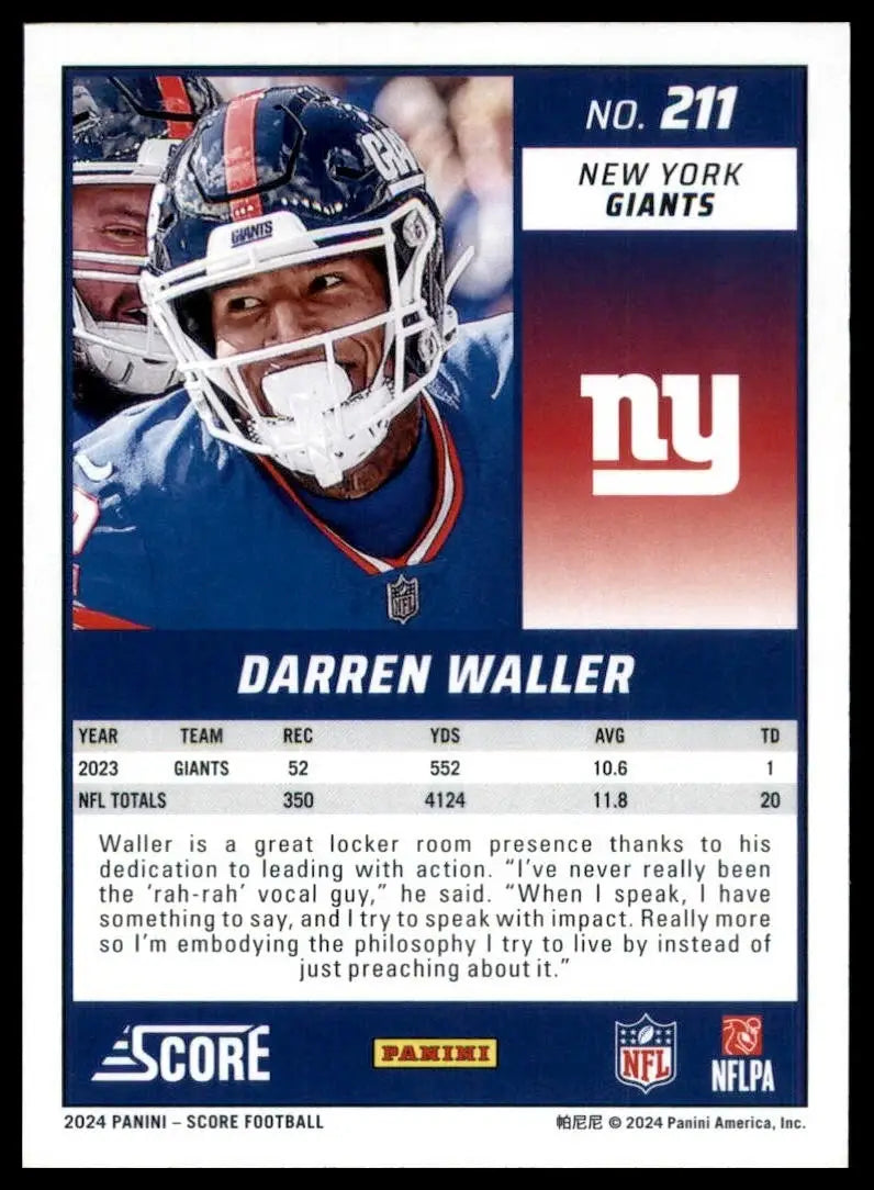 2024 Score Darren Waller #211 New York Giants Football Card NFL Sports - Football Card Single