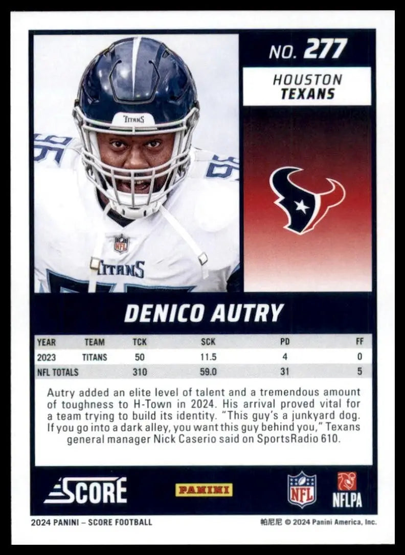 2024 Score Denico Autry #277 Houston Texans Football Card NFL Sports - Football Card Single