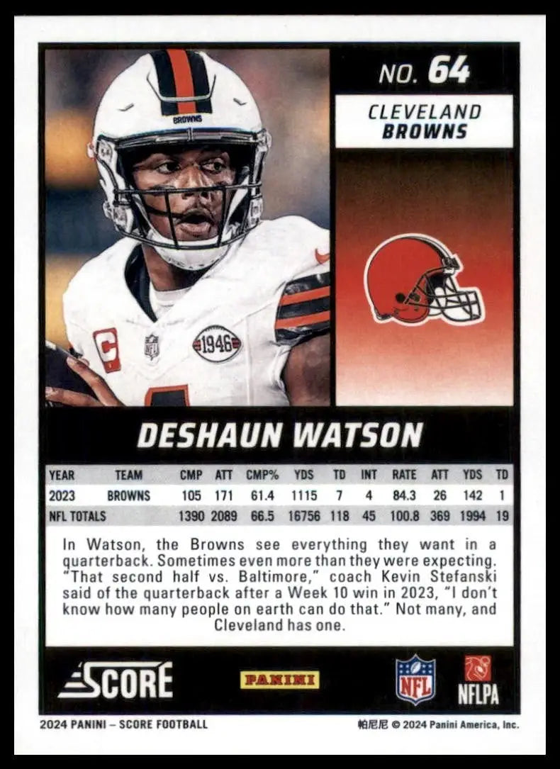2024 Score Deshaun Watson #64 Cleveland Browns Football Card NFL Sports - Football Card Single