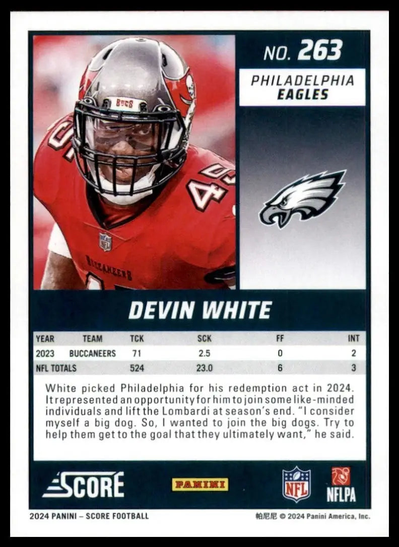 2024 Score Devin White #263 Philadephia Eagles Football Card NFL Sports - Football Card Single