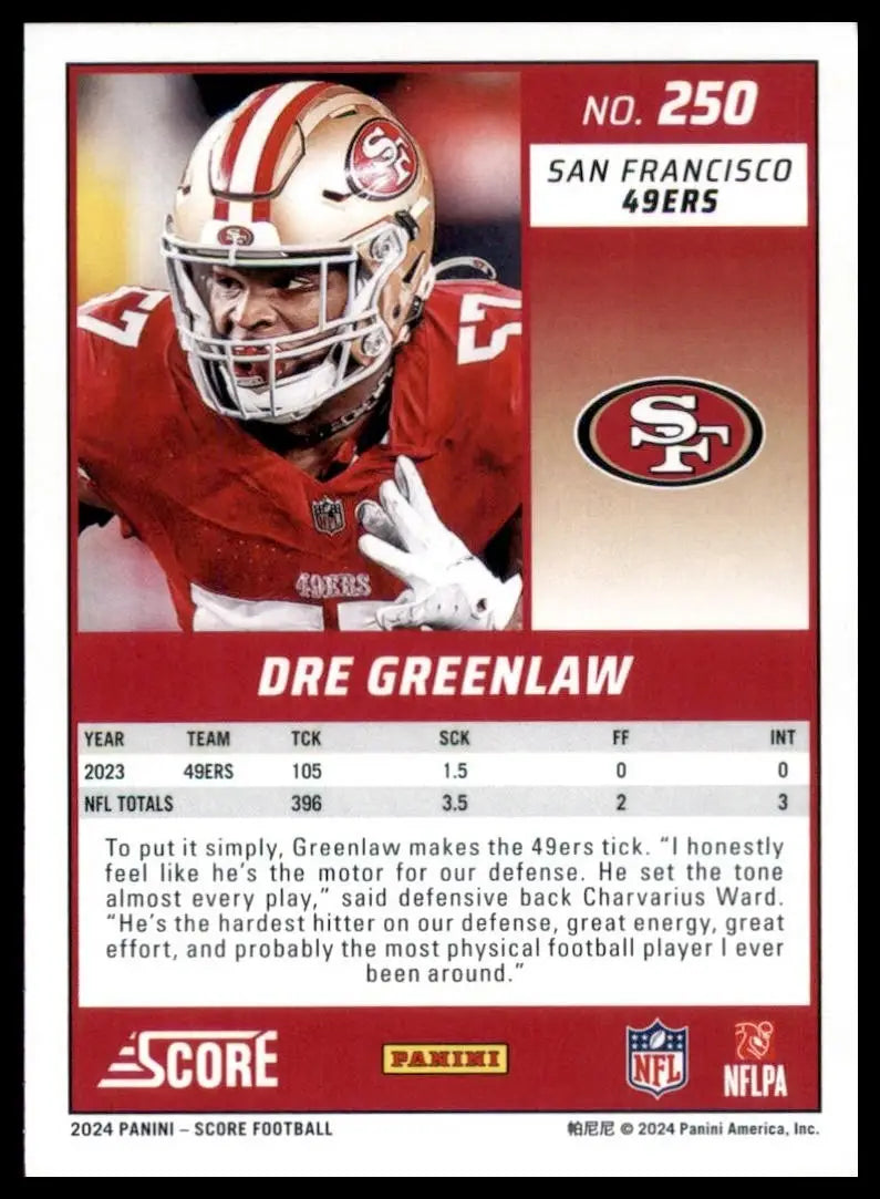 2024 Score Dre Greenlaw #250 San Francisco 49ers Football Card NFL Sports - Football Card Single