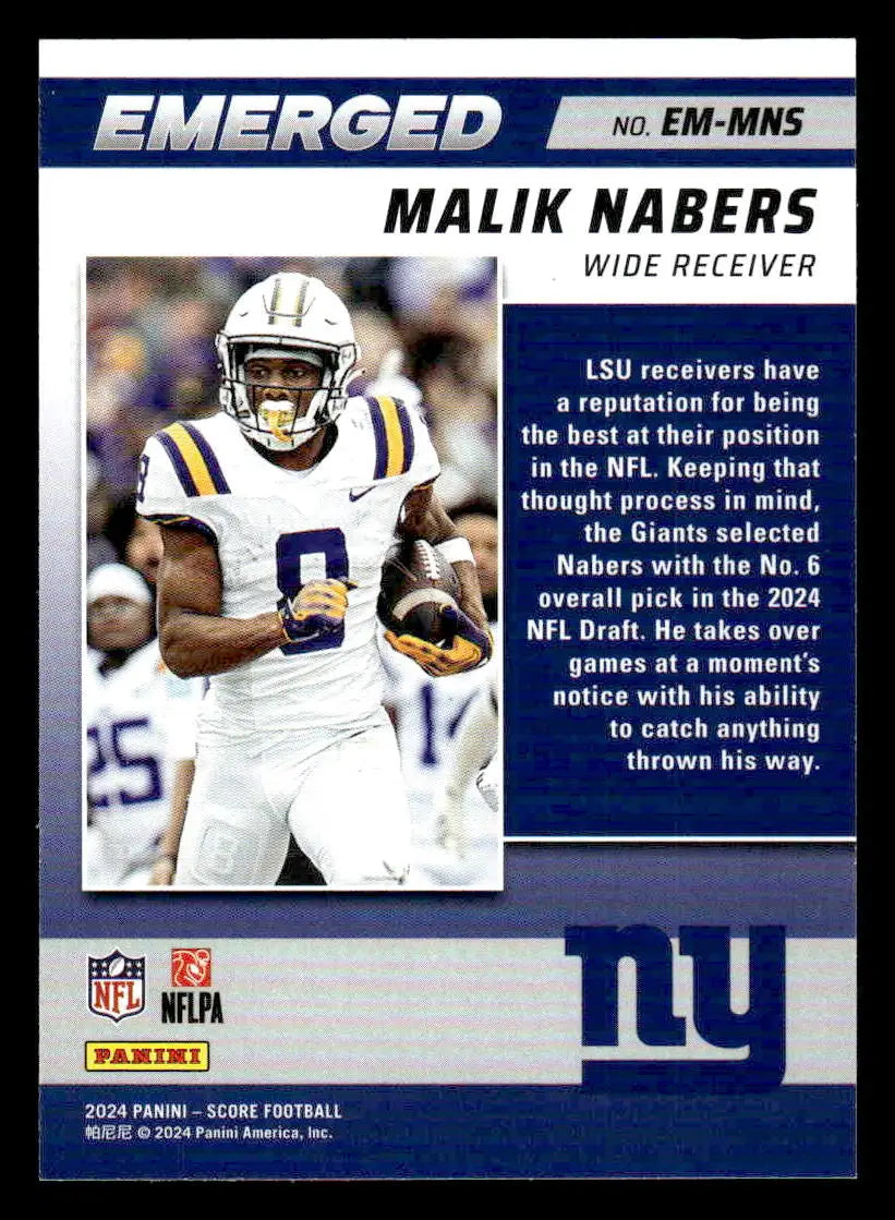 2024 Score #EM-MNS Malik Nabers Emerged - Football Card Single