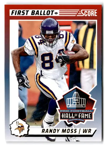 Original gloss 2024 Score First Ballot Gold Randy Moss football card featuring Vikings