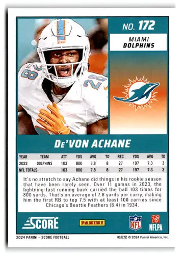 2024 Score Green #172 De’Von Achane NM-MT Dolphins ID:75500 - Football Card Single