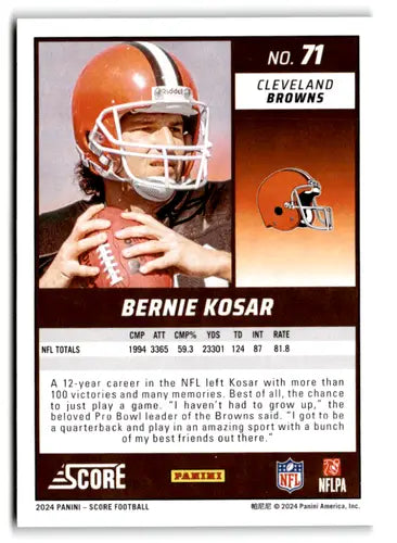 Bernie Kosar football card from 2024 Score Green with original gloss, Browns player