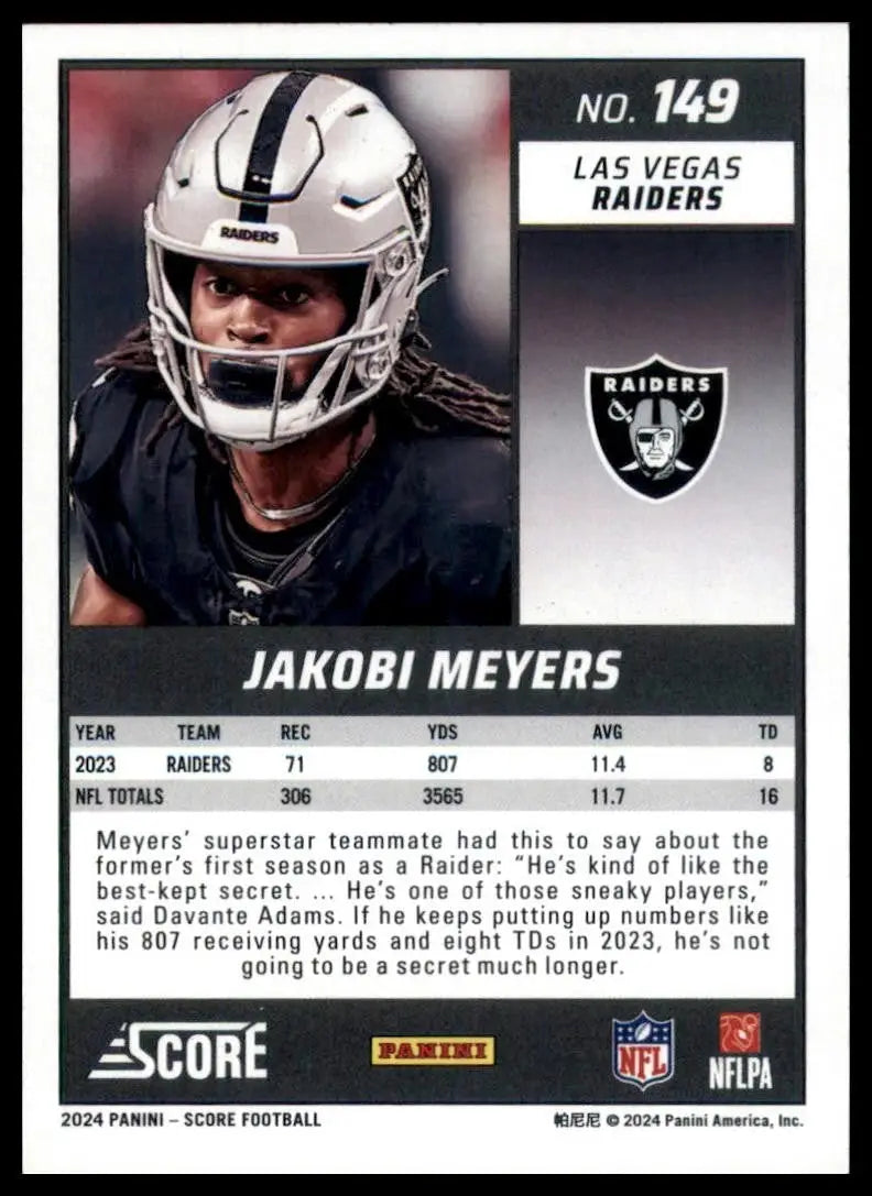 2024 Score Jakobi Meyers #149 Las Vegas Raiders Football Card NFL Sports