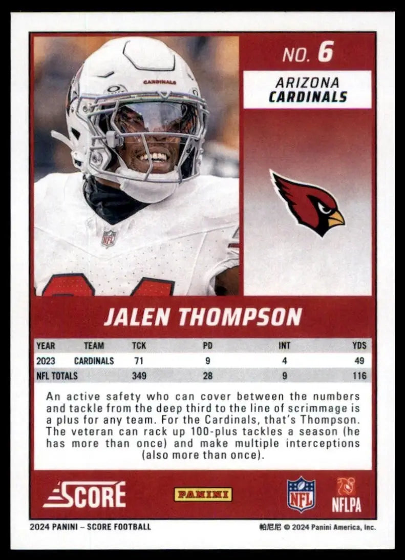 2024 Score Jalen Thompson #6 Arizona Cardinals Football Card NFL Sports - Football Card Single