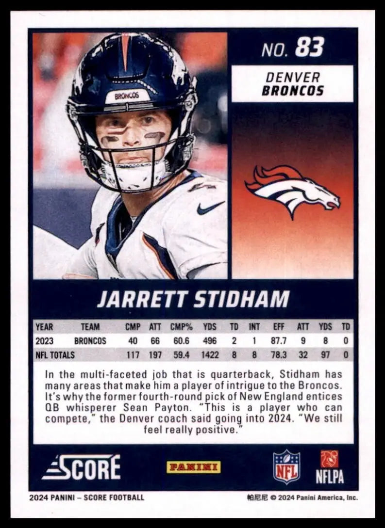 2024 Score - Jarrett Stidham #83 - Football Card Single