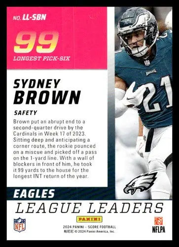 2024 Score League Leaders #1 Sydney Brown NM-MT Eagles ID:75446 - Football Card Single