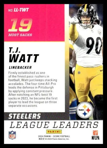 2024 Score League Leaders T.J. Watt football card with original gloss Steelers ID 75453