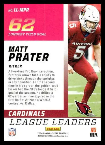 2024 Score League Leaders Matt Prater football card NM-MT Cardinals ID 75455