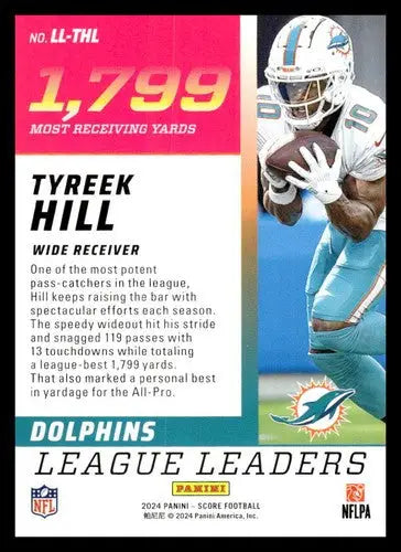 Original gloss Tyreek Hill football card from 2024 Score League Leaders Dolphins