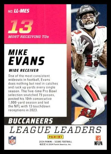 Original gloss 2024 Score League Leaders Mike Evans football card Buccaneers