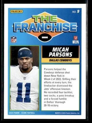 2024 Score Micah Parsons #9 The Franchise Dallas Cowboys