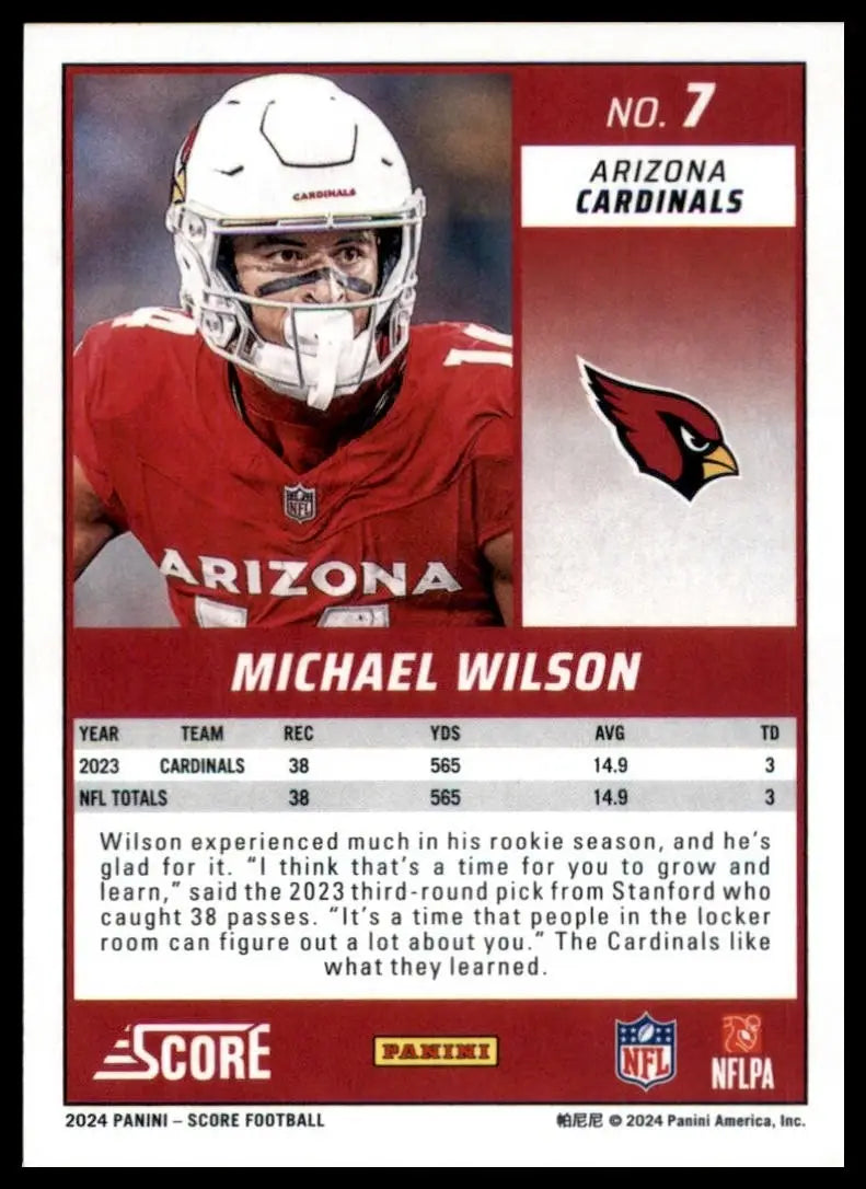 2024 Score Michael Wilson #7 Arizona Cardinals Football Card NFL Sports - Football Card Single