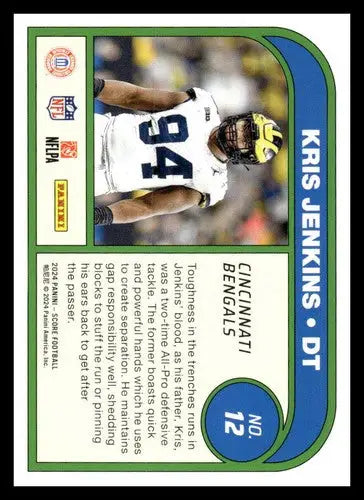 Original gloss Kris Jenkins football card from 2024 Score Protential Bengals series