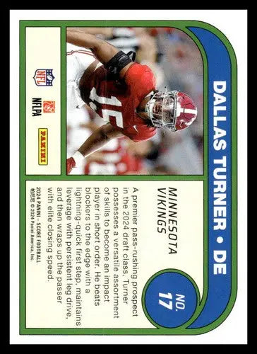 Original gloss football trading card featuring Dallas Turner from 2024 Score Protential