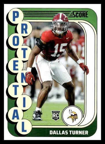 Dallas Turner football card from 2024 Score Protential with original gloss finish