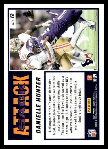 2024 Score Sack Attack #12 Danielle Hunter NM-MT Texans ID:75516 - Football Card Single