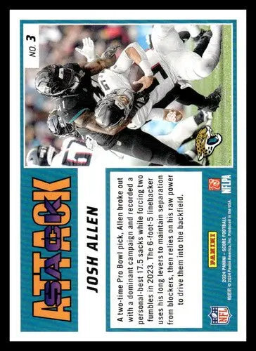 2024 Score Sack Attack #3 Josh Hines-Allen NM-MT Jaguars ID:75509 - Football Card Single