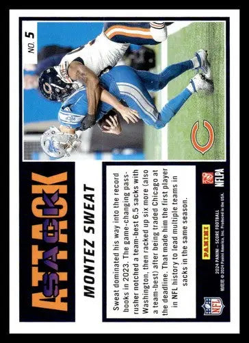 2024 Score Sack Attack #5 Montez Sweat NM-MT Bears ID:75511 - Football Card Single