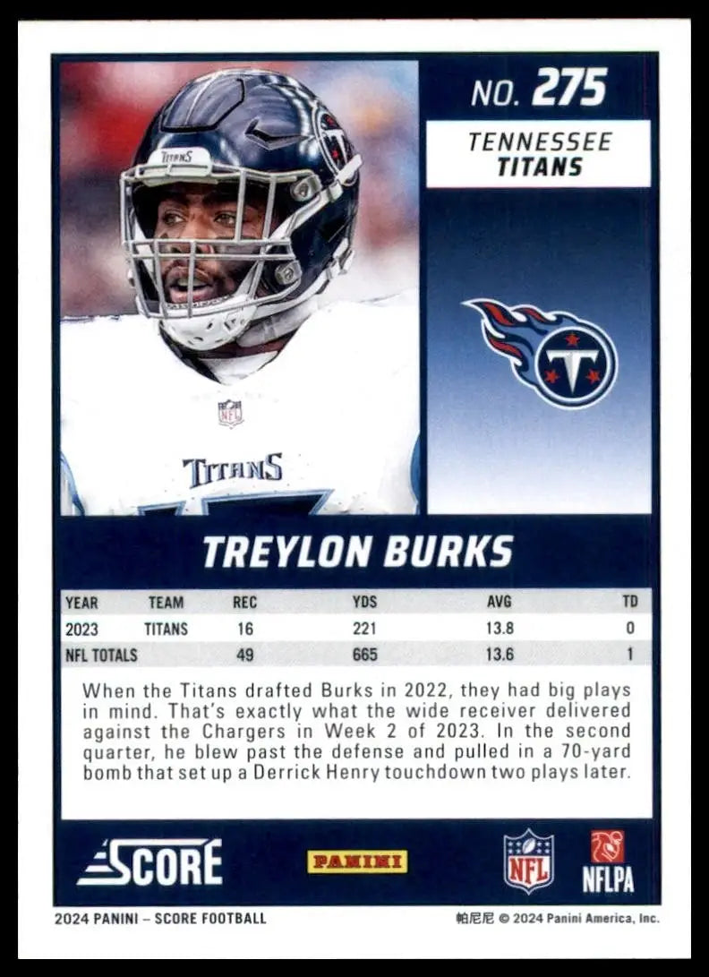 2024 Score Treylon Burks #275 Tennessee Titans Football Card NFL Sports - Football Card Single